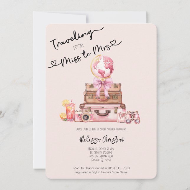 Invitation Élégante Fête des mariées d'aventure Blush Pink (Devant)