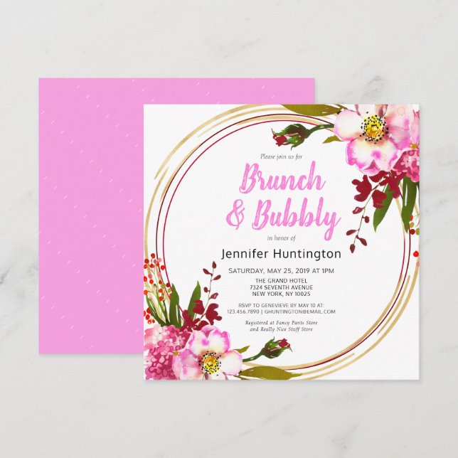 Invitation Elégante Fête des mariées de Boho Floral Rose Berr (Devant / Derrière)