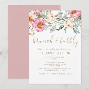 Invitation Elégante Fête des mariées de Brunch Floral Rose