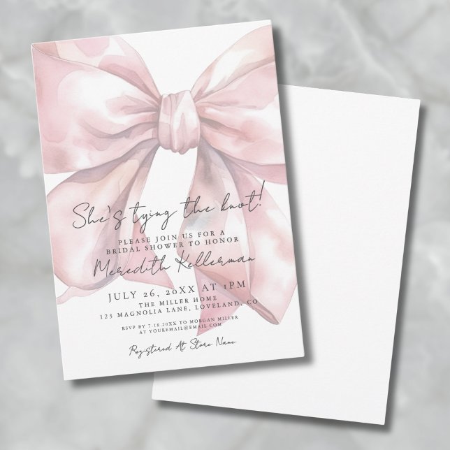 Invitation Elégante Fête des mariées de cabot rose (Elegant Blush Pink Bow Bridal Shower Invitation)