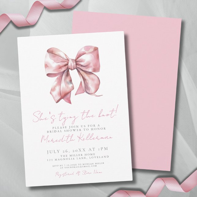 Invitation Elégante Fête des mariées de cabot rose (Watercolor Blush Pink Bow Bridal Shower Invitation)