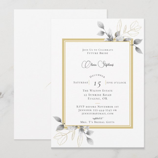 Invitation Élégante Fête des mariées de calligraphie de cadre (Devant / Derrière)