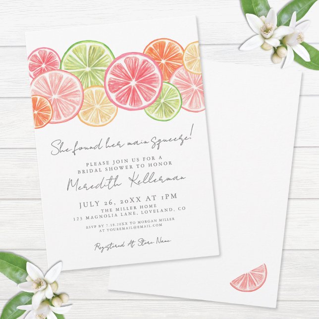 Invitation Elégante Fête des mariées de Citrus de Squeeze (Elegant Main Squeeze Citrus Bridal Shower Invitation)