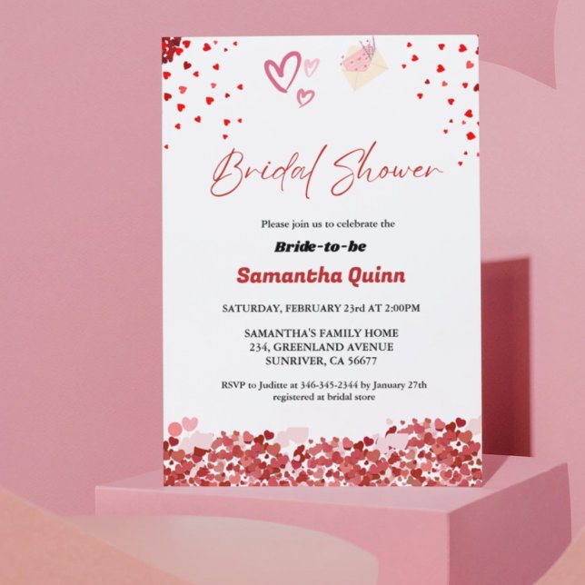 Invitation Élégante Fête des mariées de coeur rose et rouge V (Créateur téléchargé)