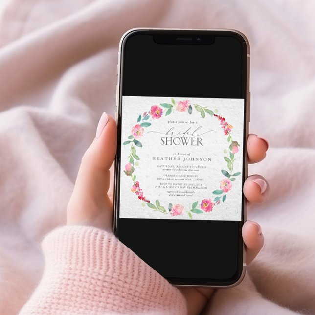 Invitation Élégante Fête des mariées de couronne florale rose (Créateur téléchargé)