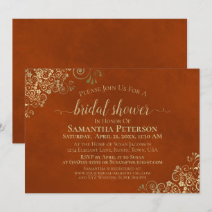 Invitation Elégante Fête des mariées de dentelle orange et or