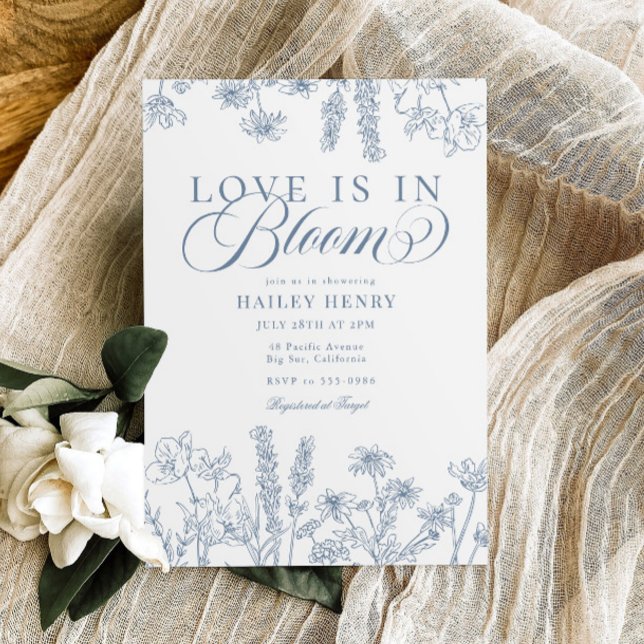 Invitation Élégante Fête des mariées de Fleur sauvage bleu pé (Créateur téléchargé)