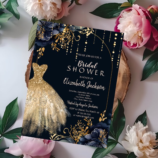 Invitation Elégante Fête des mariées de fleurs bleues de la m (Créateur téléchargé)