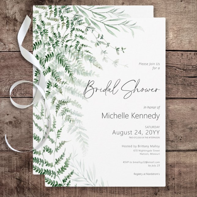Invitation Elégante Fête des mariées de fougères vertes délic (Elegant Delicate Greenery Ferns Bridal Shower Invitation)