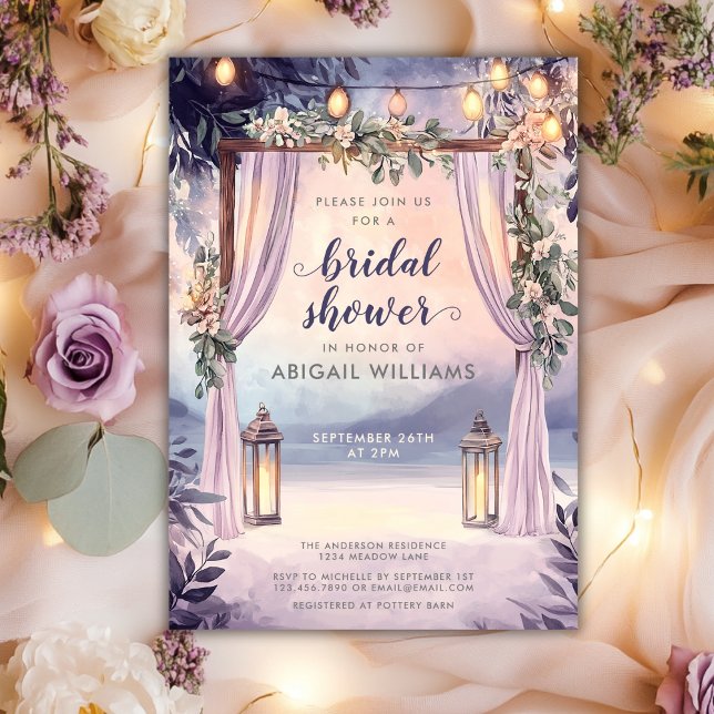 Invitation Élégante Fête des mariées de jardin aux lanternes  (Elegant Floral Lanterns Garden Bridal Shower Invitation)