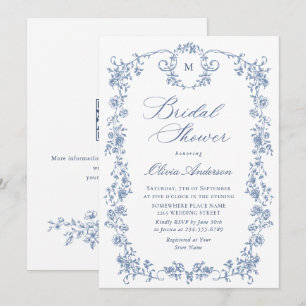 Invitation Elégante Fête des mariées de Jardin Bleu Toile Fra