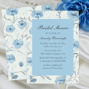 Invitation Elégante Fête des mariées de jardin Floral Blue Co
