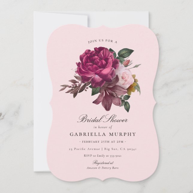 Invitation Élégante Fête des mariées de jardin rose (Devant)