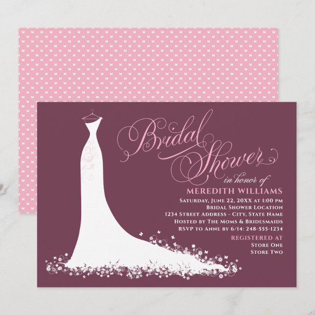 Invitation Élégante Fête des mariées de Mariage rose Bourgogn (Devant / Derrière)