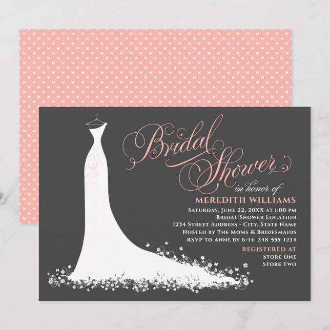 Invitation Élégante Fête des mariées de Mariage rose pâle (Devant / Derrière)