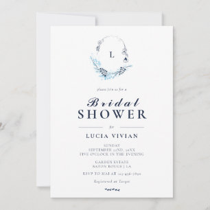 Invitation Élégante Fête des mariées de monogramme bleu marin