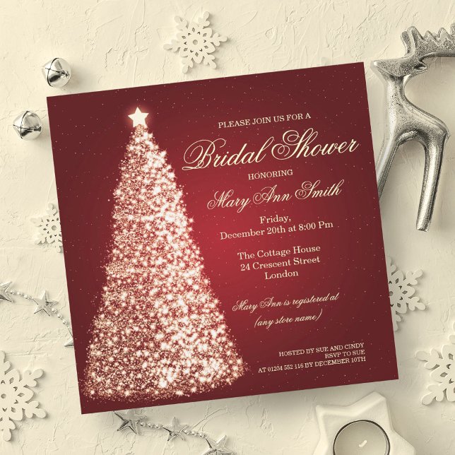 Invitation Elégante Fête des mariées de Noël Or Rouge (Elegant Christmas Bridal Shower Gold Red Invitation)