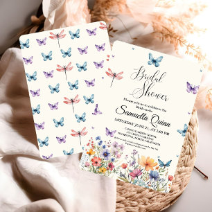 Invitation Elégante Fête des mariées de papillons aquarelle