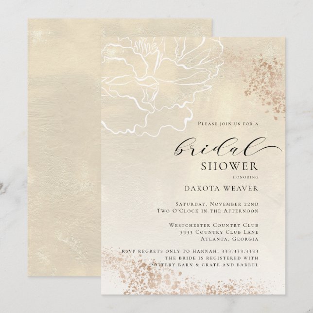 Invitation Elégante Fête des mariées de photos florales or (Devant / Derrière)