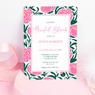 Invitation Elégante Fête des mariées de pivoine rose