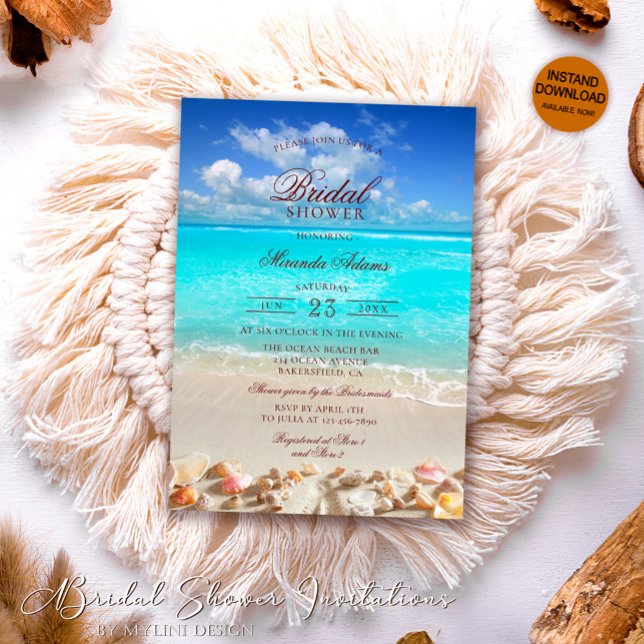 Invitation Elégante Fête des mariées de plage tropicale estiv (Créateur téléchargé)