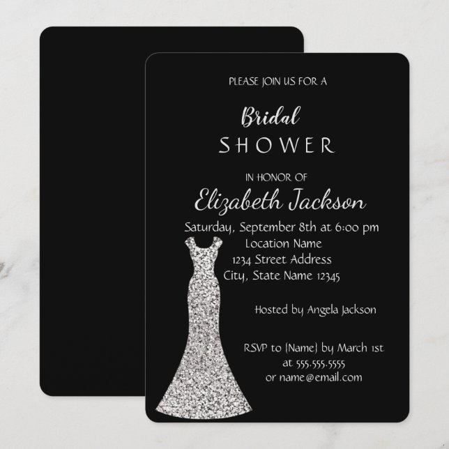 Invitation Élégante Fête des mariées de robe en argent chic (Devant / Derrière)