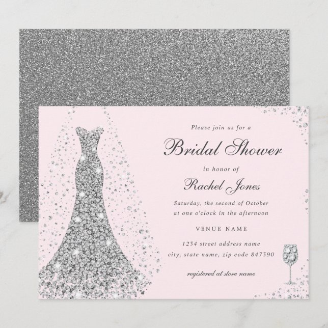 Invitation Élégante Fête des mariées de robe Mariage Diamond (Devant / Derrière)