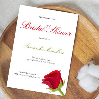 Invitation Élégante Fête des mariées de rose rouge