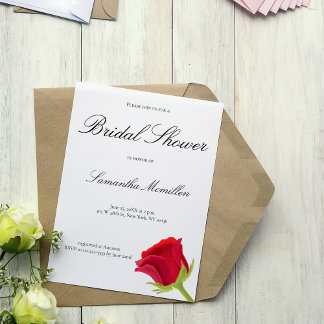 Invitation Élégante Fête des mariées de rose rouge classique
