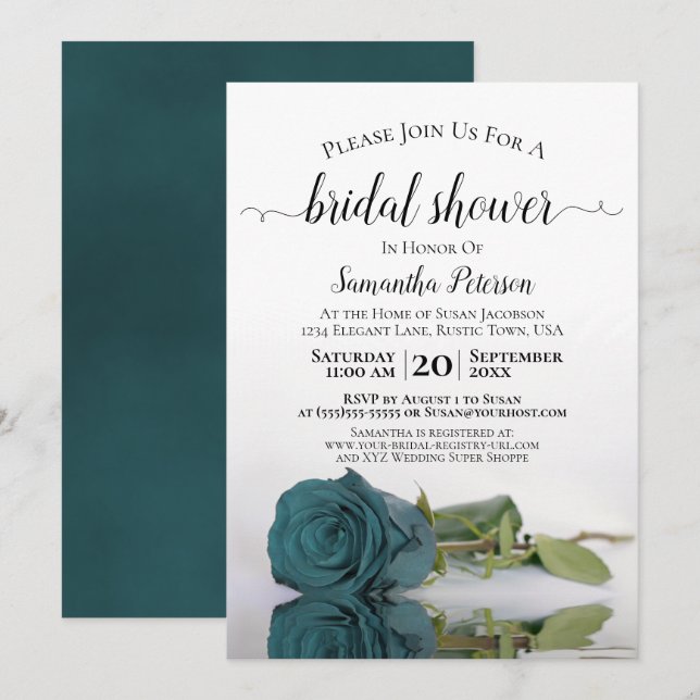 Invitation Élégante Fête des mariées de Rose Turquoise romant (Devant / Derrière)
