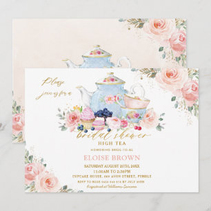 Invitation Elégante Fête des mariées de thé floral rose pâle