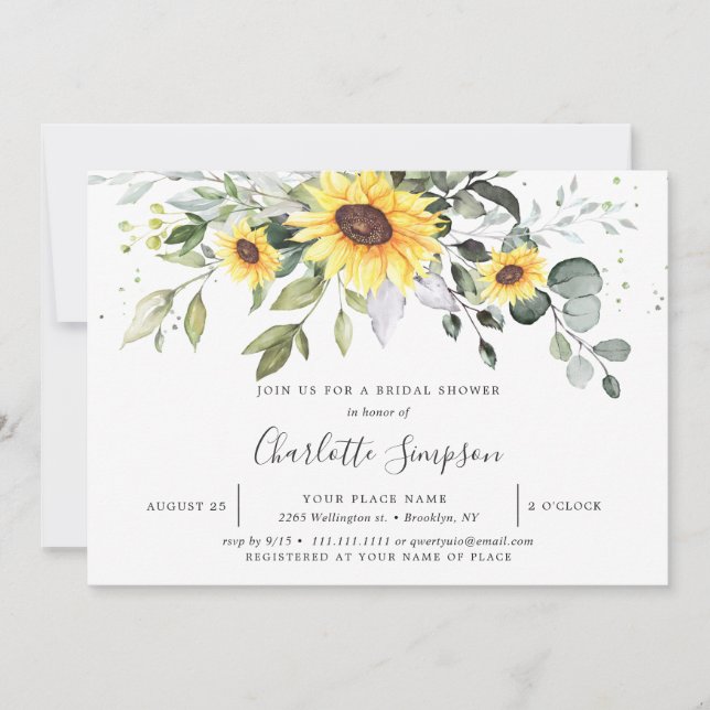Invitation Elégante Fête des mariées de tournesol Eucalyptus (Devant)