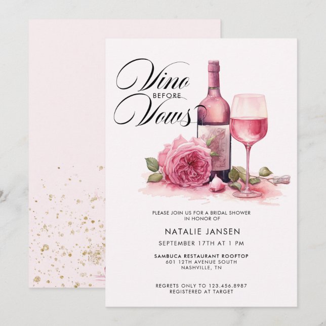 Invitation Elégante Fête des mariées de vin d'aquarelle moder (Devant / Derrière)