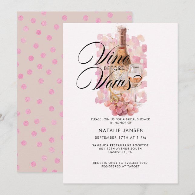 Invitation Elégante Fête des mariées de vin d'aquarelle moder (Devant / Derrière)