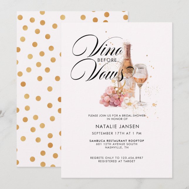 Invitation Elégante Fête des mariées de vin d'aquarelle moder (Devant / Derrière)