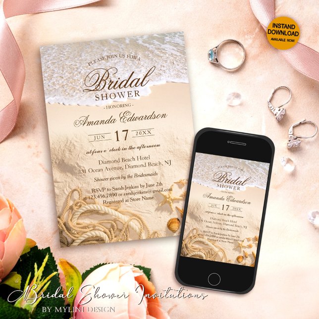 Invitation Elégante Fête des mariées d'été Ocean Beach (Créateur téléchargé)