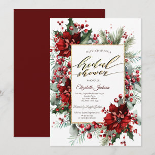 Invitation Élégante Fête des mariées d'hiver Poinsettia