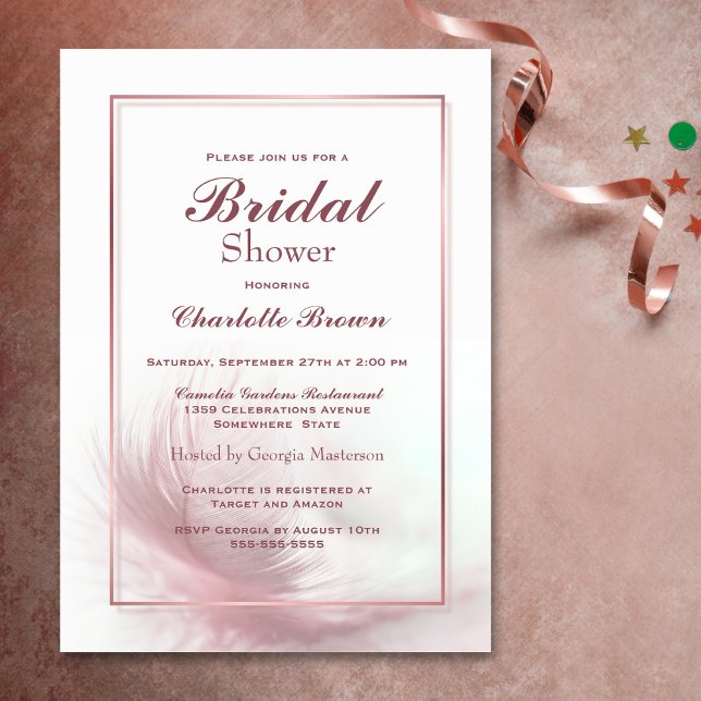 Invitation Elégante Fête des mariées en plume Rose Dusty (Créateur téléchargé)