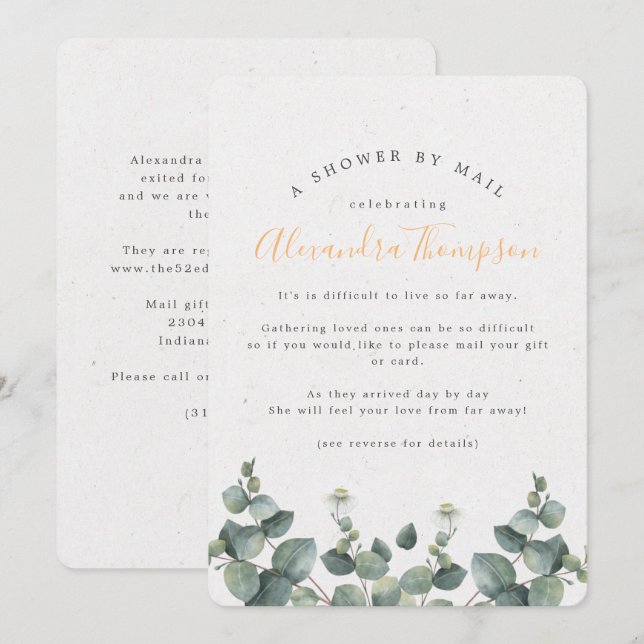 Invitation Elégante Fête des mariées Eucalyptus Par Courrier (Devant / Derrière)