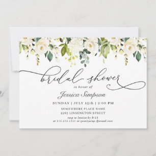 Invitation Elégante Fête des mariées Eucalyptus White Roses