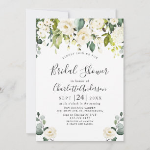 Invitation Elégante Fête des mariées Eucalyptus White Roses