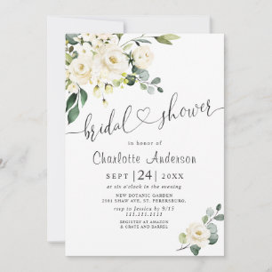 Invitation Elégante Fête des mariées Eucalyptus White Roses