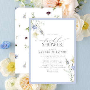 Invitation Elégante Fête des mariées Fleur sauvage bleu Dusty