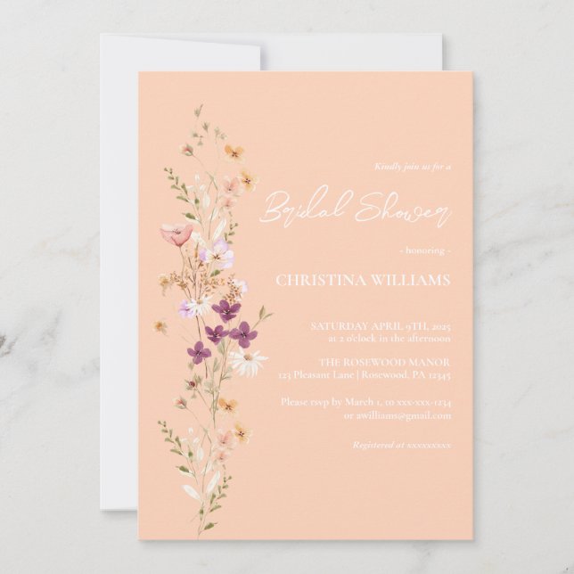 Invitation Élégante Fête des mariées Fleur sauvage de Peach B (Devant)