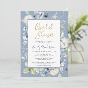 Invitation Elégante Fête des mariées Fleur sauvage Dusty Blue