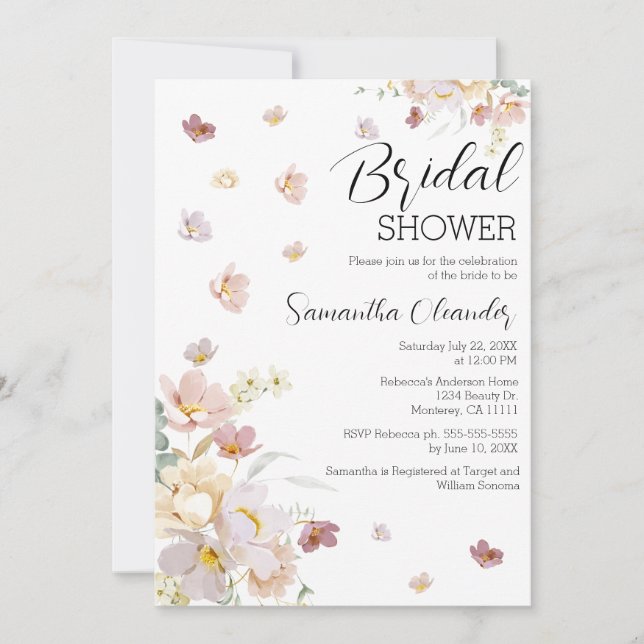 Invitation Élégante Fête des mariées Fleur sauvage Florale (Devant)