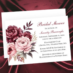 Invitation Elégante Fête des mariées Floral Aquarelle Peonies