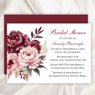 Invitation Elégante Fête des mariées Floral Aquarelle Peonies