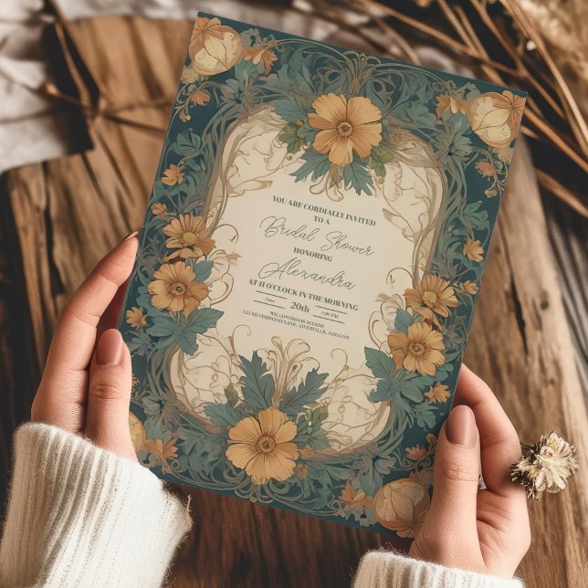 Invitation Elégante Fête des mariées florale Art Nouveau (Créateur téléchargé)