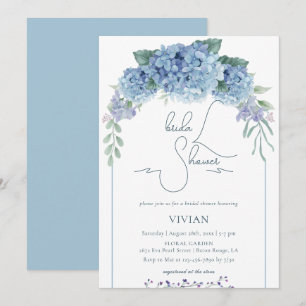 Invitation Elégante Fête des mariées florale bleu Dusty